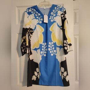 Made with Love Sheath Dress Geometric Floral Design Blue/Yellow Size S BRAND NEW